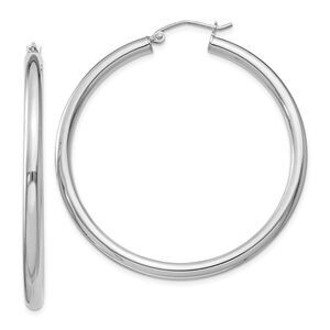 3mm, Sterling Silver, Classic Round Hoop Earrings - 45mm (1 3/4 Inch)
